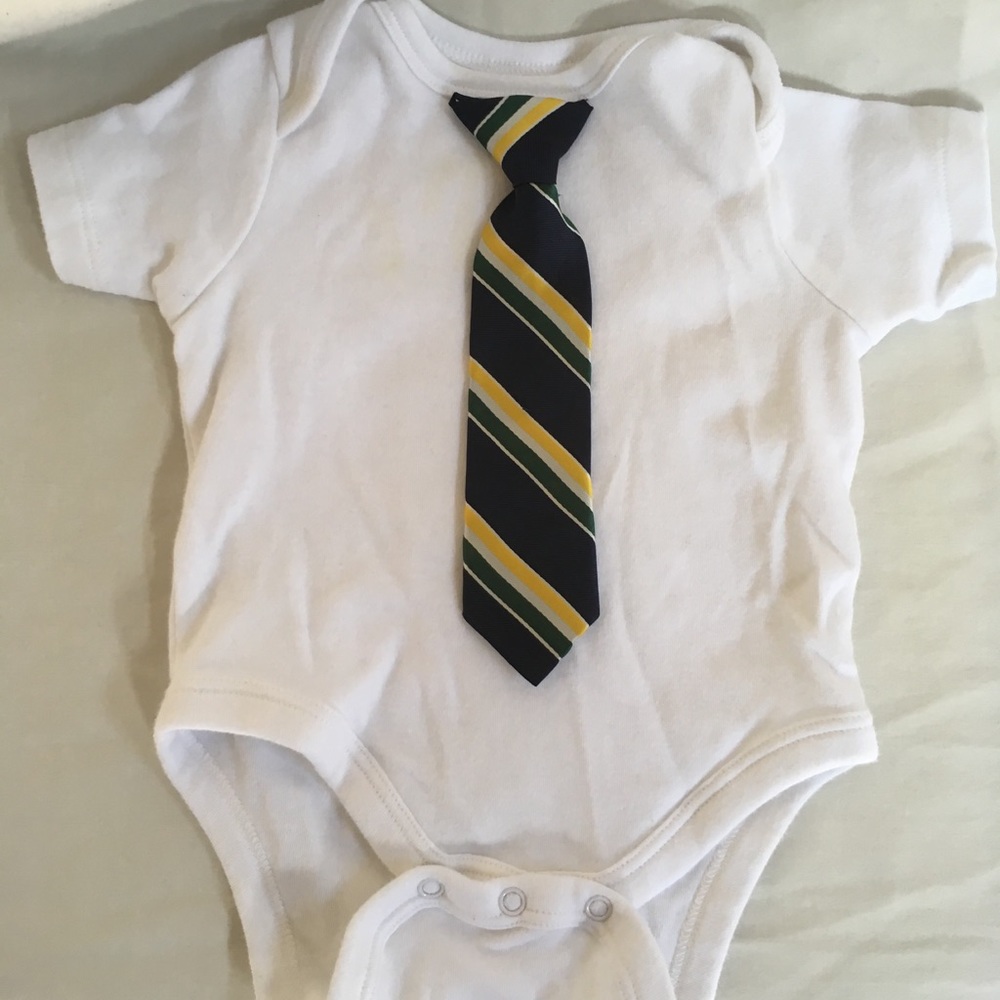 White onesie with attached tie
